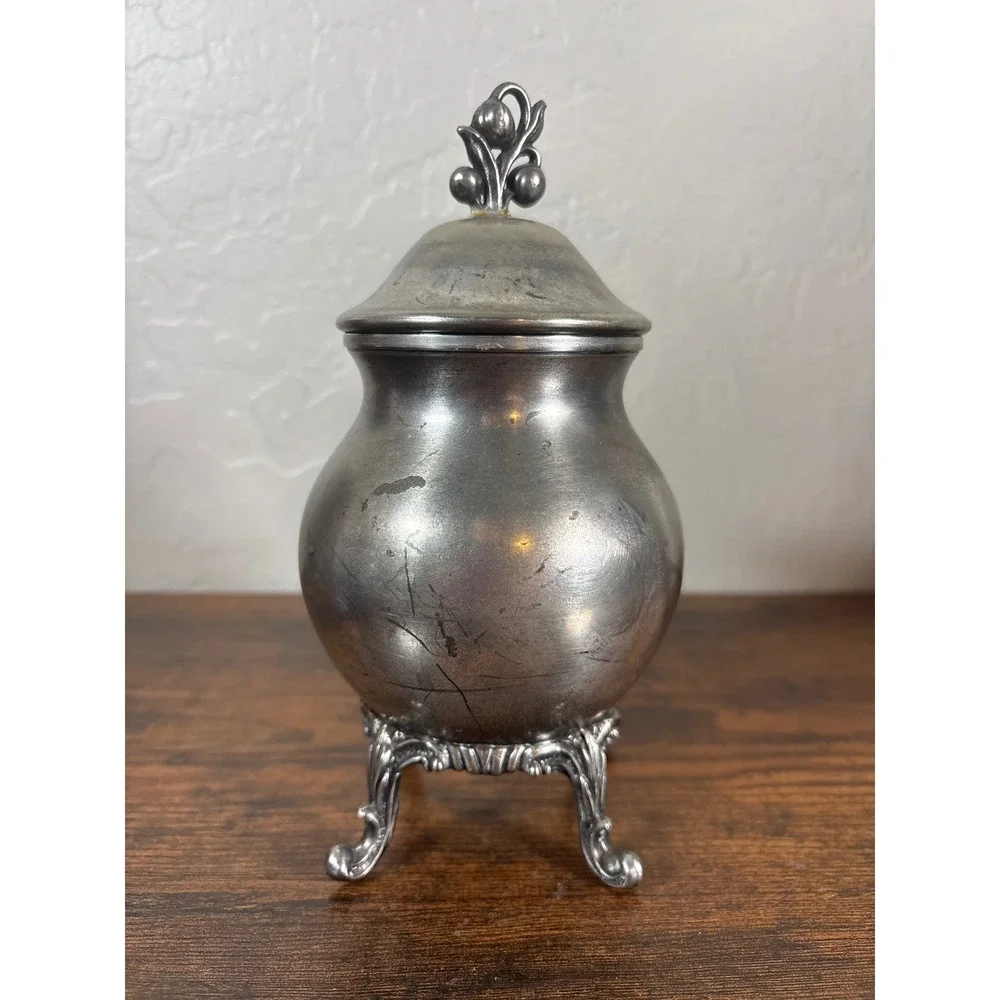 Antique Silver on Copper 5pc Tea Set Tilting Kettle Stand Victorian Ornate Hallm